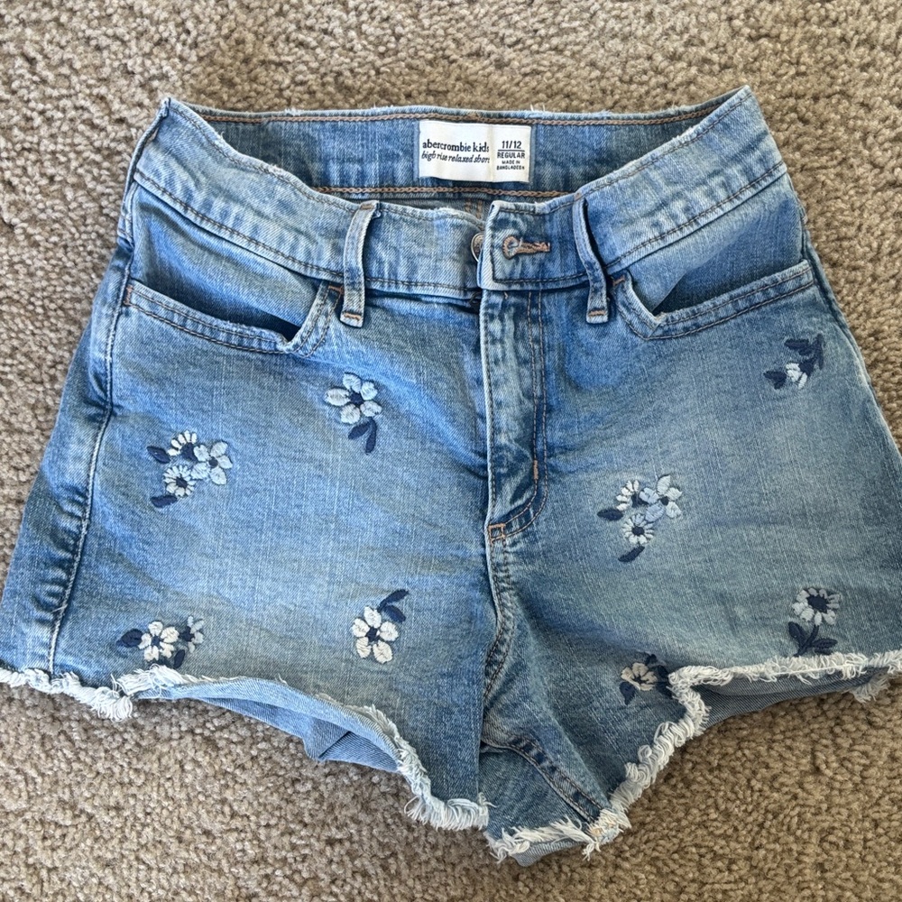 Abercrombie Kids Light Blue Floral Jean Shorts